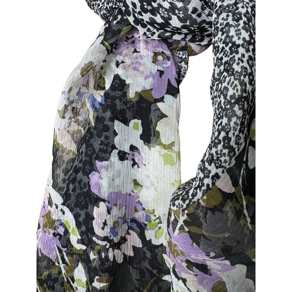 J. Jill 100% Silk Floral Women's Scarf Black Purple 20x64 - Picture 3 of 7